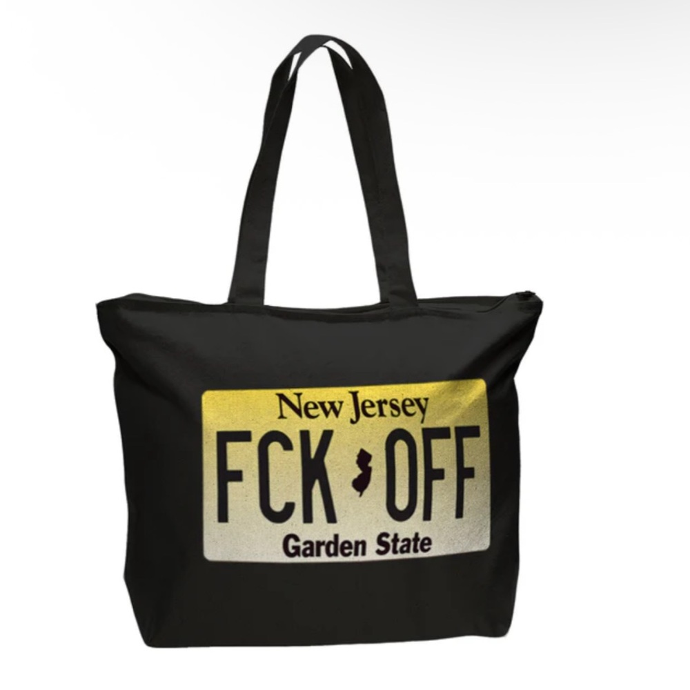 Black Tote Bag with New Jersey Graphic